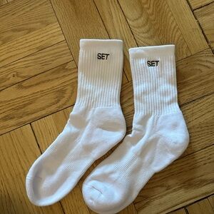 SET Active White Crew Socks with Gray Lettering